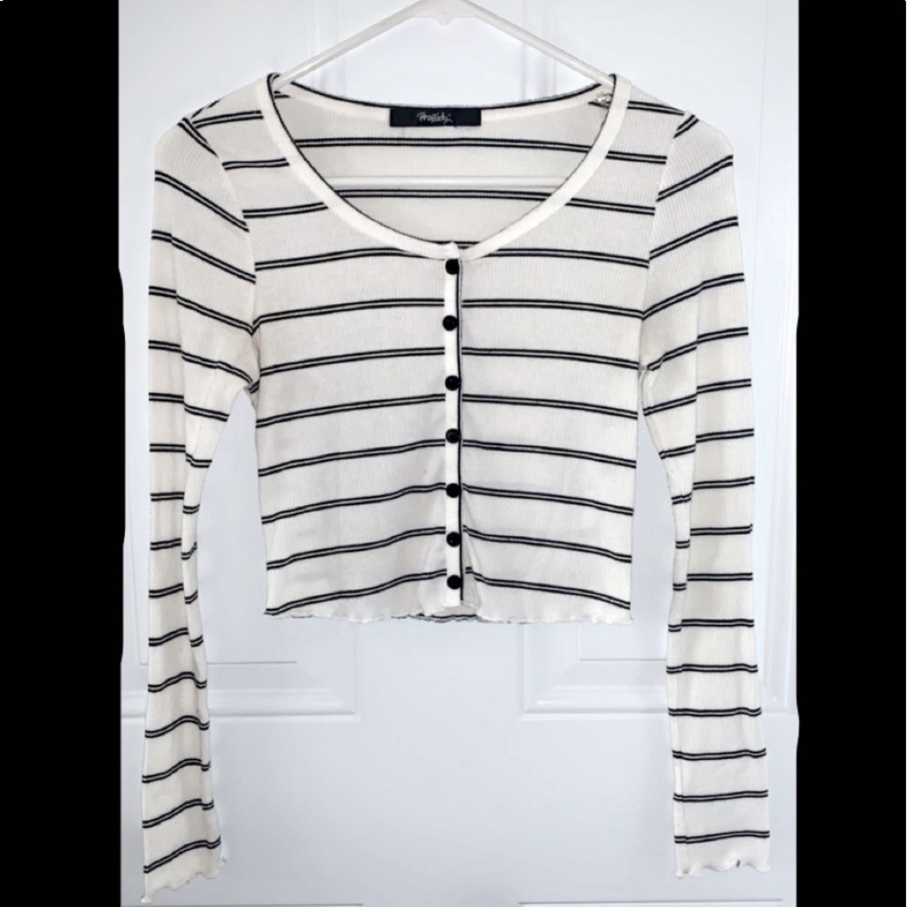 Black and white striped button up top